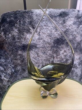 MCM Handblown Decorative Glass Basket in Olive Green